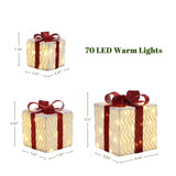 Pre-Lit Wavy-Design Holiday Gift Box Decorative, Set of 3