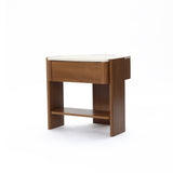 Faux Marble Wood Accent Side Table with Drawer and Open Shelf