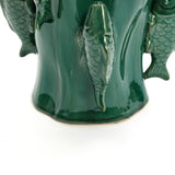 Marine green ceramic fish tall vase, 15.6"