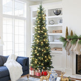Pre-Lit Green Slim Christmas Tree with Metal Stand,7Ft