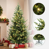 Pre-Lit Upswept Pine Christmas Tree with Metal Stand,7ft