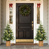 Pre-Lit Green Christmas Pine Tree with Wood Pot,3.9Ft