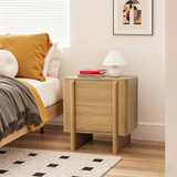 Mid-Century Modern Wood Storage Nightstand,Oak 23.6''