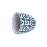 Blue & white flower pattern round tapered planter, 11.8" h