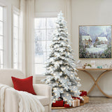 Pre-Lit Flocked Artificial Slender Christmas Tree, 7ft