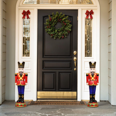 Traditional nutcracker soldier in red with lights, 2ft tall