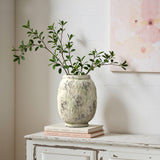 Old-World Distressed White Round Terracotta Vase,10''