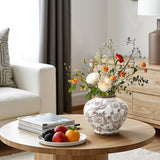 Brown Floral Wide-Mouth Round Waterproof Ceramic Vase, 8.5"