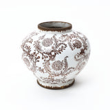 Brown Floral Wide-Mouth Round Waterproof Ceramic Vase, 8.5"