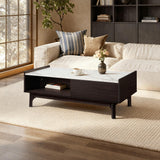Modi Wenge Wood Coffee Table with Faux Marble Top, 47"