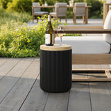 Black Fluted Round Patio Side Table with Lid & Built,19.7''