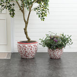 Floral Indoor & Outdoor Ceramic Round Planter,Red,12''