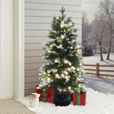 Pre-Lit Flocked Artificial Christmas Tree in Pot, 4ft