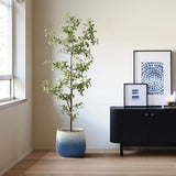 Glazed Blue Round Ceramic Planter Pot with Drainage, 11.6'' Dia