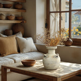 Rustic Off-White with Gray Terracotta Urn Vase,10.2''