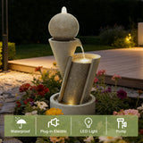 Resin Outdoor Waterfall Fountain with LED Lights, 34.8'' H