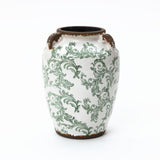 Green Wide-Mouth Waterproof Round Floral Ceramic Vase,7.1''