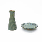 Green Outdoor Ceramic Birdbath with Swirl Pattern,20.5''