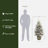4.5Ft Pre-Lit LED Artificial Flocked Pine Tree with Pine Cones and Pot