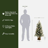 4Ft Pre-Lit LED Battery-Operated with Timer Artificial Flocked Fir Christmas Tree with Square Planter