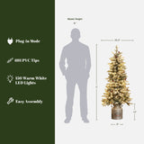 5ft Pre-Lit LED Artificial Flocked Slim Fir Christmas Tree with Metal Pot and Red Holly Berries