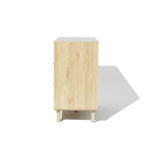 side view of a light wood tone dresser
