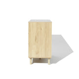 side view of a light wood tone dresser