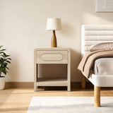 Oak Nightstand with Drawer and Open Shelf, Wooden Bedside Table for Bedroom, 21.65''