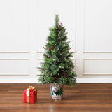 Pre-Lit Green Pine Christmas Tree with Potted,4Ft