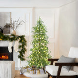 Pre-Lit Green Slender Cedar Christmas Tree with Stand,6ft