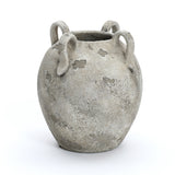 Rustic gray and white terracotta vase with handles, 11" h