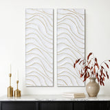 White Metal Wall Decor with Gold Wave Accents, Set of 2, 39.5'' H