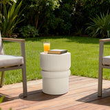 Beige Fluted Outdoor Side Table for Patio, 18.3'' H