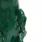 Marine green ceramic fish tall vase, 12.2"