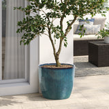 Forest Fade Ribbed Ceramic Planters Pots Glossy Green Gradient, 15"