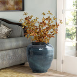 Blue Ripples Round Ceramic Vase, 17.3"H