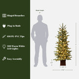 Pre-Lit Green Pine Christmas Tree with  Square Pot,5ft