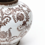 Brown Floral Wide-Mouth Round Waterproof Ceramic Vase, 8.5"