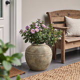 Rustic Gray and White Round Terracotta Vase,13.4''