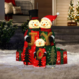Christmas Lighted with JOY Snowman Family Yard Decoration,39.4''