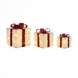Pre-Lit Wavy-Design Holiday Gift Box Decorative, Set of 3