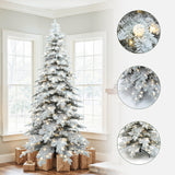 Pre-Lit Flocked Artificial Slender Christmas Tree, 7ft