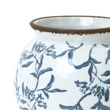 Blue Wide-Mouth Waterproof Round Floral Ceramic Vase,9.4''