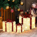 Pre-Lit Wavy-Design Holiday Gift Box Decorative, Set of 3