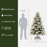Pre-Lit Green Snowy Christmas Tree with Stand,7ft