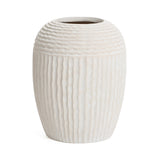 Beige ribbed round MgO Vase,  15.2'' h