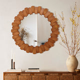 Pine Wood Frame Round Wall Mirror