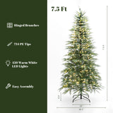 7.5Ft Pre-Lit Green Cypress Artificial Christmas Tree with Metal Stand