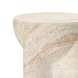 Brown &White Round Side Table with Pedestal Base,18.1''