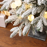 Pre-Lit Snow-Flocked Christmas Tree with Pot,4Ft